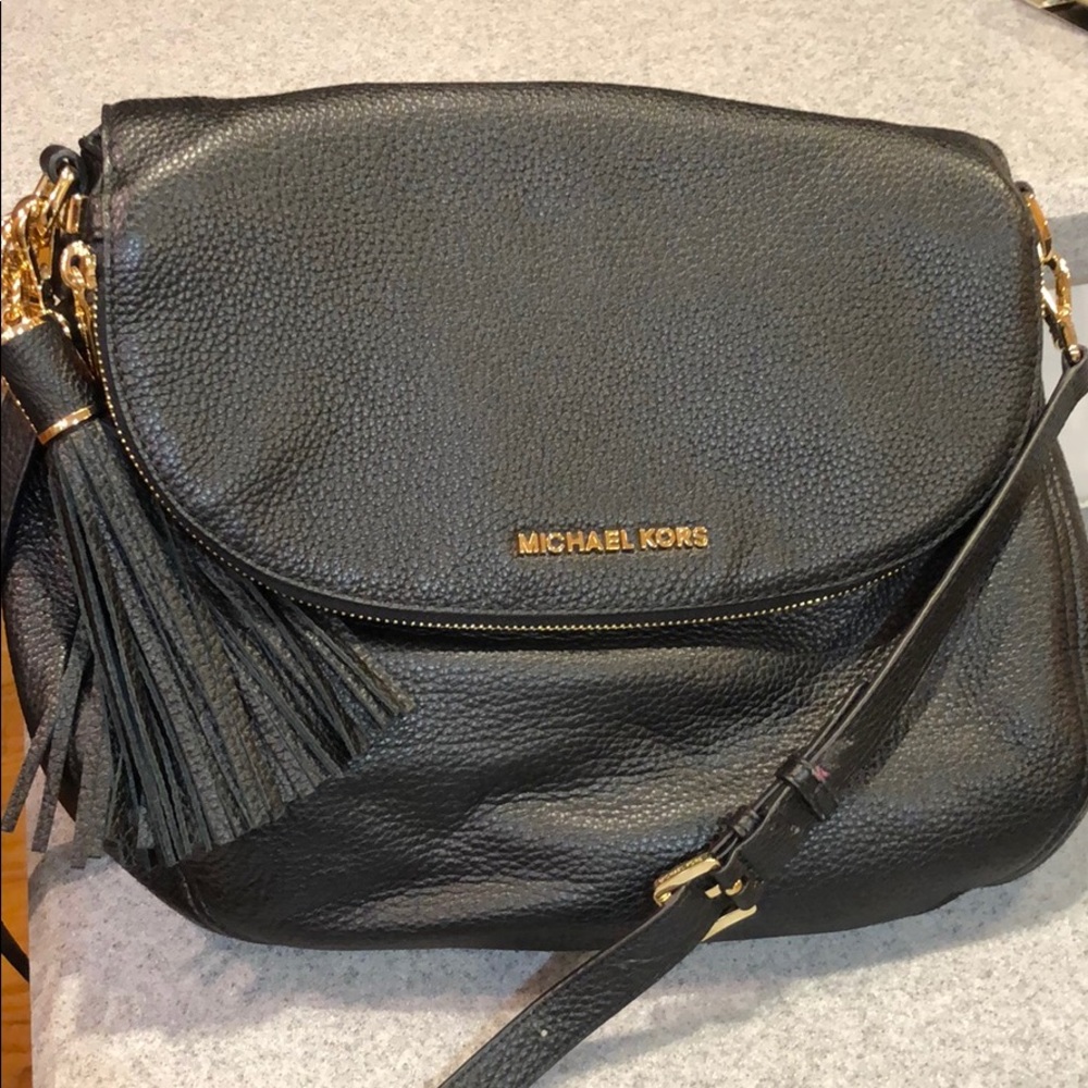 Michael Kors black leather crossbody purse.